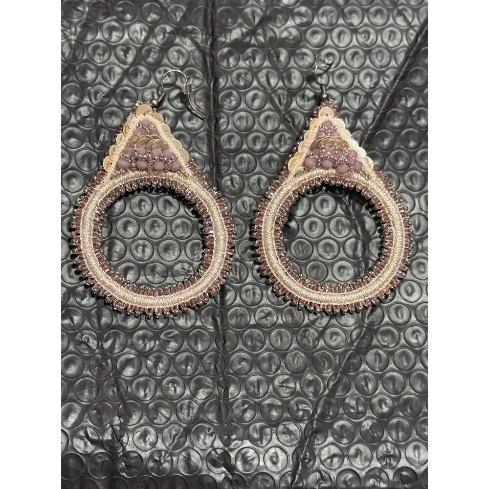 Lori Weitzner Luna Statement Earrings Lavender Drop Circular Artisan Boho